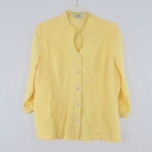 Women's Casual Top with Seashell Buttons - Yellow